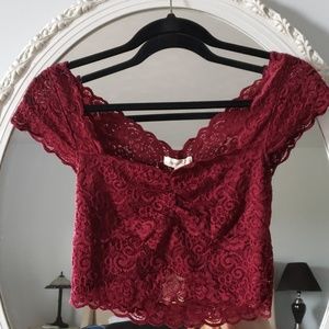 NWT wine floral lace crop top